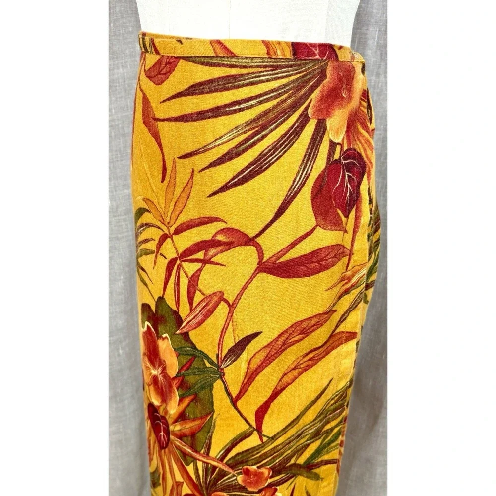Vintage 90's Chico's Botanical Linen Wrap Skirt Resort Quiet Luxury Size 1 Sz M